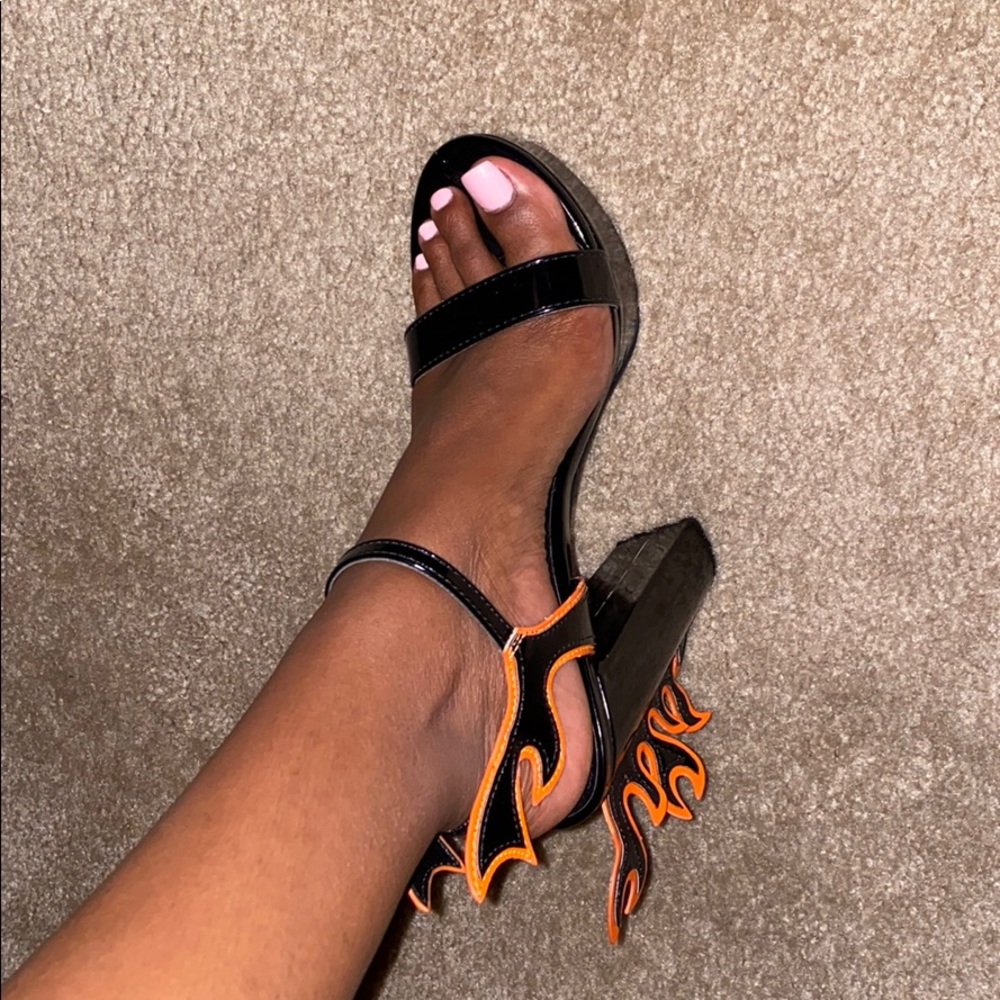 Black and Orange Flame Chunky Heels